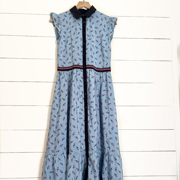 Draper James button down blue floral maxi dress with peter pan collar - Picture 1 of 6